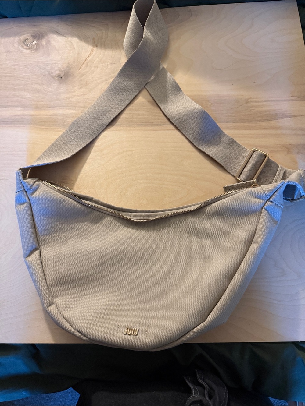 July Beige Canvas Crossbody Shoulder Bag with Wide Strap